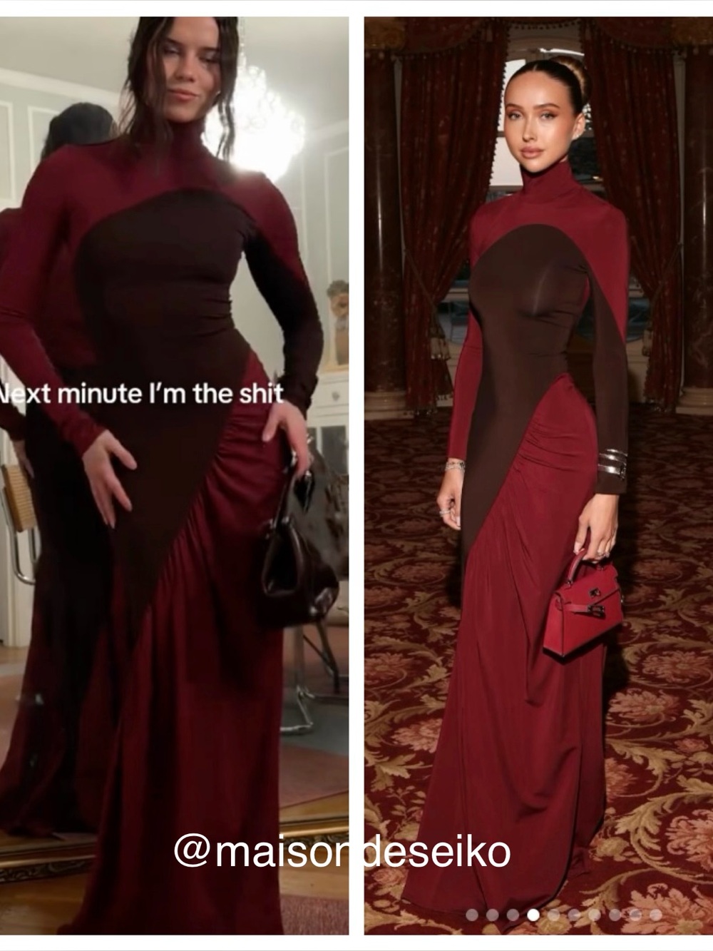 Helsa Maxi Dress Abstraction Red Burgundy Colorblock Long Sleeve size S